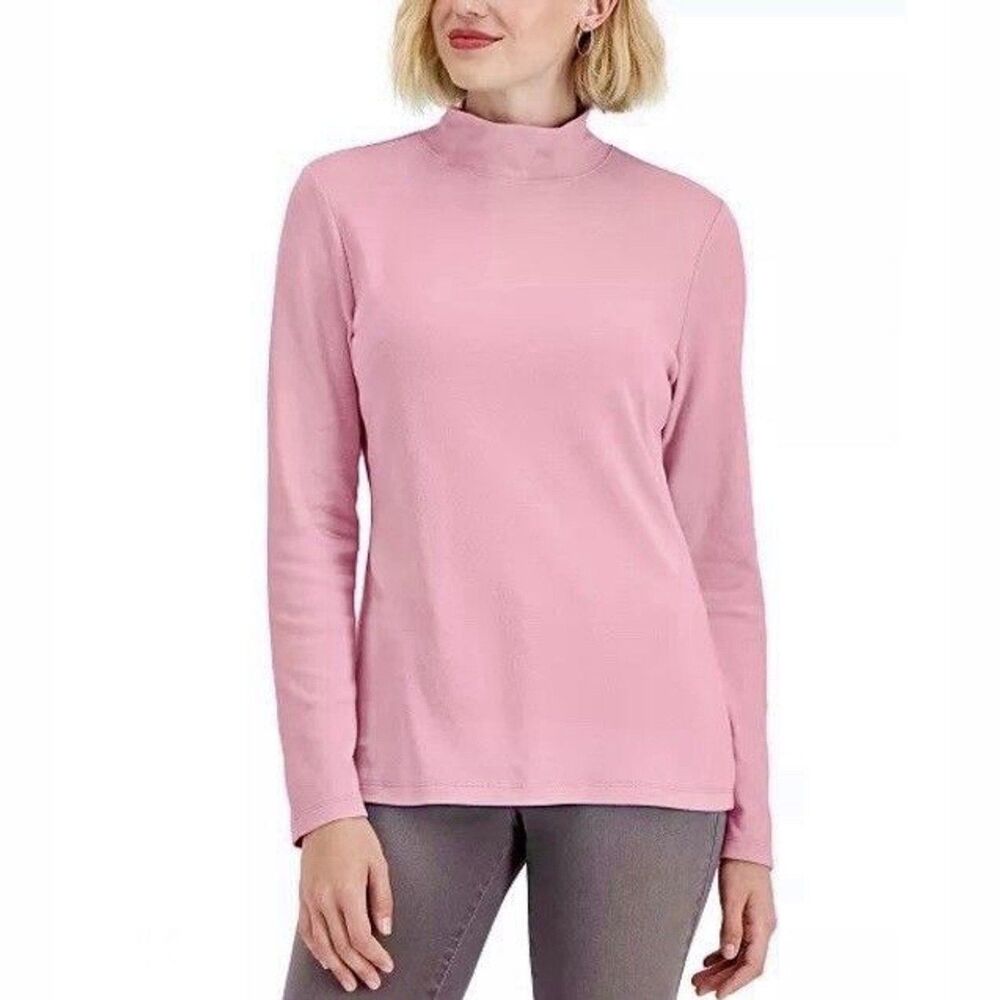 Karen Scott Women’s XL NWT Light Pink Mock Neck 100% Cotton Long Sleeve Top New